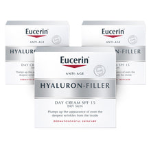 Load image into Gallery viewer, Eucerin Hyaluron-Filler Day Cream for Dry Skin SPF15 - 3 Pack