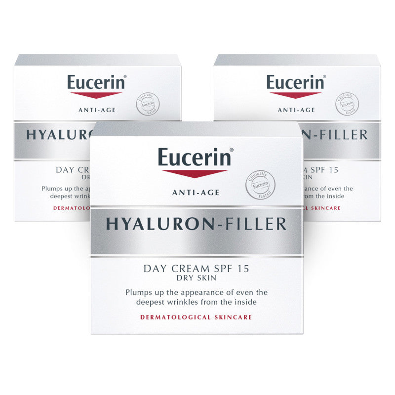 Eucerin Hyaluron-Filler Day Cream for Dry Skin SPF15 - 3 Pack