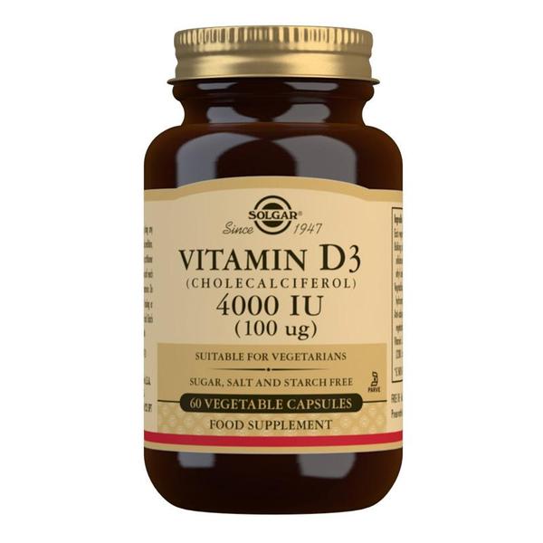 Solgar Vitamin D3 (Cholecalciferol) 4000 IU (100 µg) - 60 Vegetable Capsules