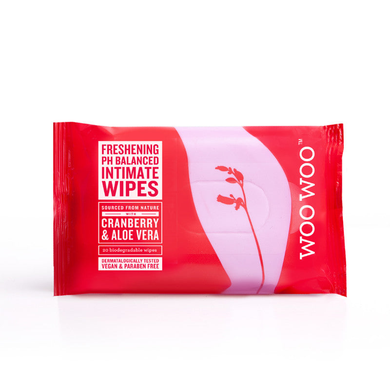 WooWoo Refresh It! Intimate Wipes Soothing PH Balanced Biodegradable - Cranberry