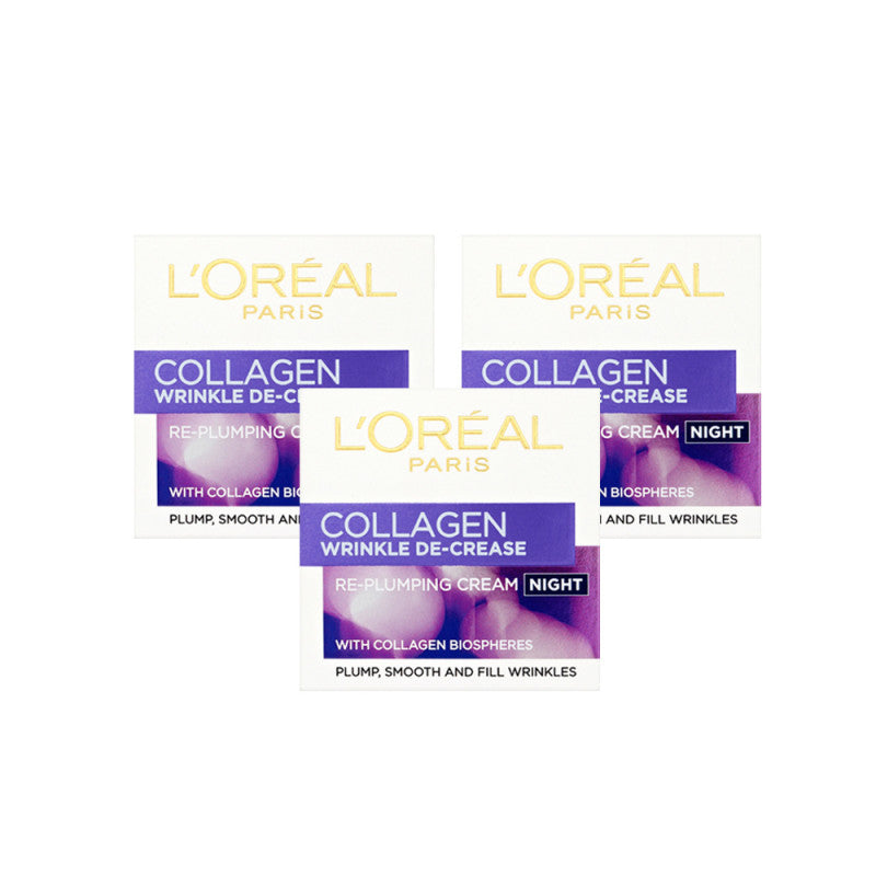 L'Oreal Paris Collagen Wrinkle De-Crease Night Cream Triple Pack