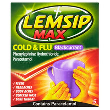 Load image into Gallery viewer, Lemsip Max Cold And Flu Blackcurrant Sachets