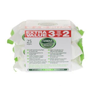 Athena Face Wipes Sensitive 25 Wipes x 3