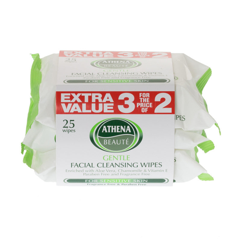 Athena Face Wipes Sensitive 25 Wipes x 3