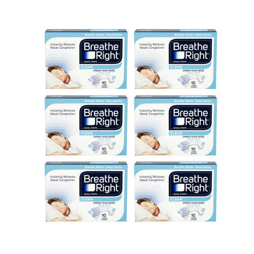 Breathe Right Congestion Relief Nasal Strips Clear Large Six Pack