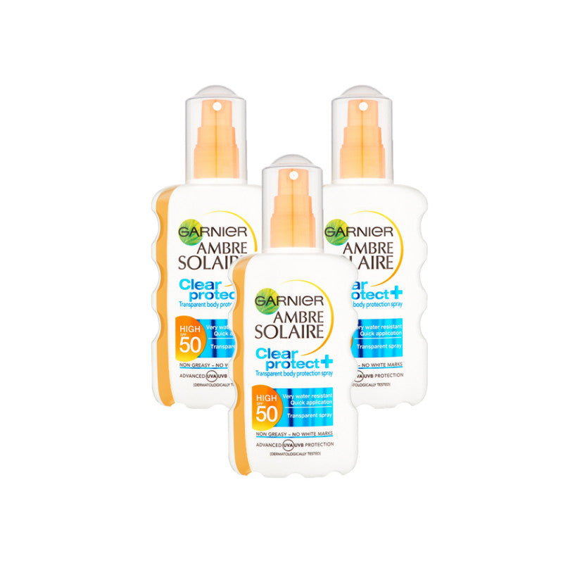 Garnier Ambre Solaire Clear Protect Sun Cream Spray SPF50 Triple Pack