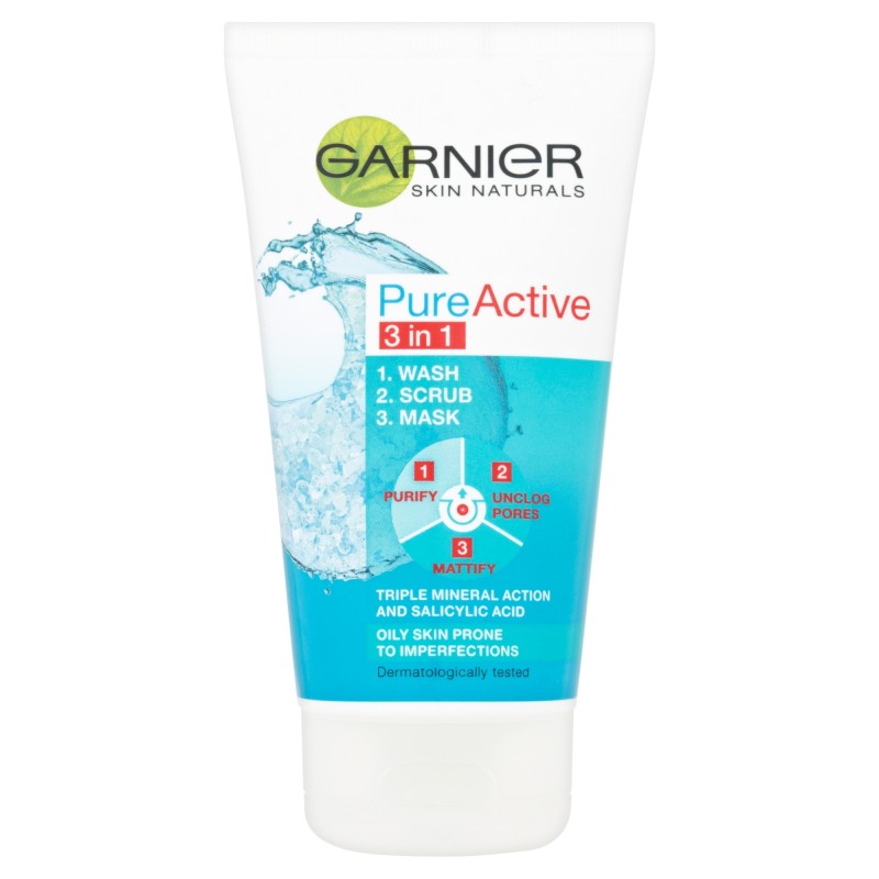Garnier Pure Active 3in1 Wash, Scub & Mask