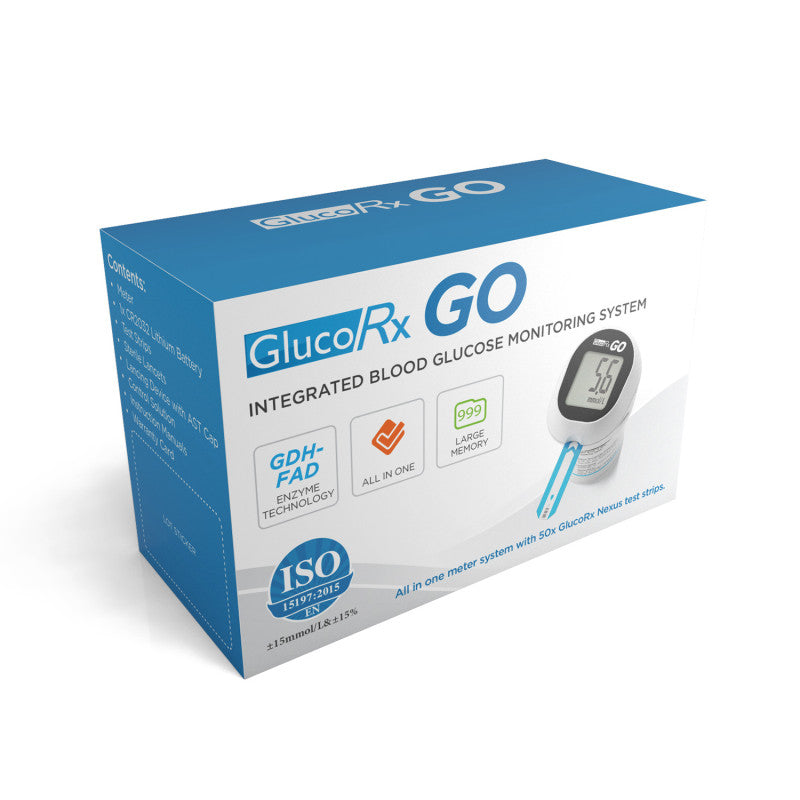 GlucoRx Go Blood Glucose Meter with 50 Test Strips