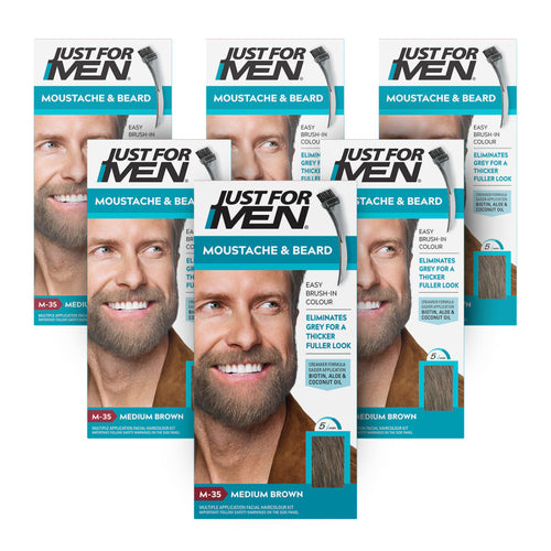 Just For Men Brush-In Facial Hair Colour Medium Brown - 6 Pack