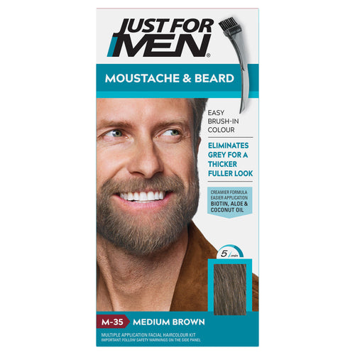 Just For Men Moustache & Beard Brush - In Colour - Medium Brown M35