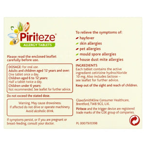 Piriteze Antihistamine Allergy Relief Tablets Cetrizine