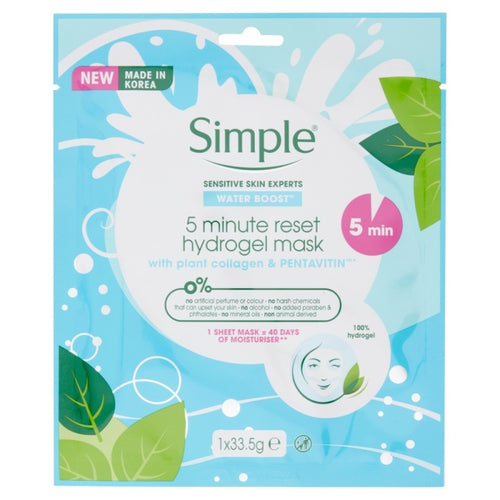 Simple Waterboost 5-Minute Reset Hydrogel Sheet Mask