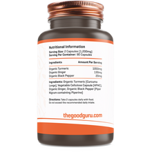 Load image into Gallery viewer, The Good Guru Organic Turmeric + Ginger &amp; Black Pepper - 90 Vegan Capsules